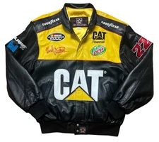 vintage JH Design Bill Davis Racing Ward Burton CAT Leather NASCAR Jacket Large