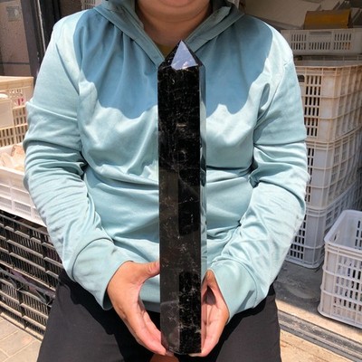 6.33LB Natural Black Obelisk Quartz Rod Crystal Column Spiritual Healing 820