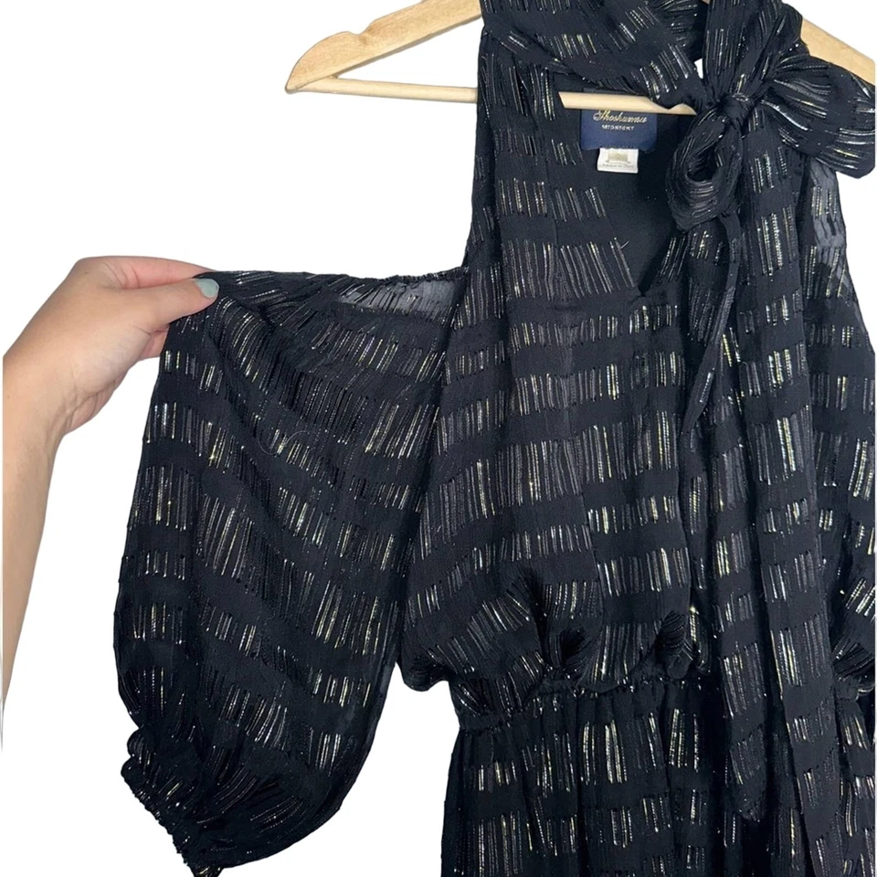 Shoshanna Laurel холодные плечи галстук шеи вечернее платье шелк/металлик черный размер 2 - Изображение 3 из 4