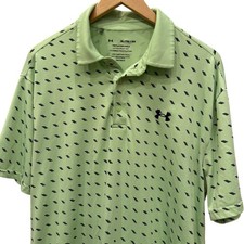 Under Armour Mens Playoff Polo Shirt XL Golf Performance Heatgear Green Pattern