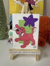 OOAK ACEO - Red Big Dog w/ Balloon - Nostalgia - Gel Pens - Original Art