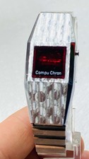 Vintage Compu Chron Red LED Digital Watch Women Silver Tone Working