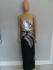Oscar de la Renta Black Silk/Silver Sequins Strapless Long Evening Gown US 6-8
