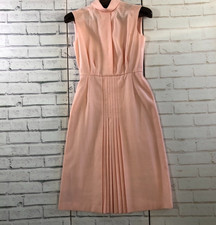 Dress Women’s Sleeveless High Neck Midi  Blush Pink Pleated Front Vintage S