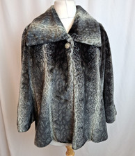 M&S Per Una Faux Fur Coat Animal Print Jacket Grey Black Women's XL C5169