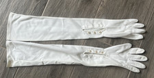 Vintage 1960s Stretch Nylon Women's Long White Gloves Holiday Party Wedding 6-7