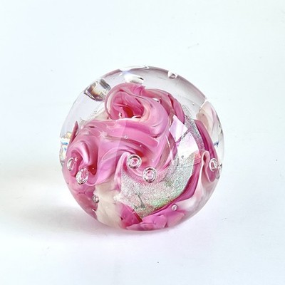 The Glass Forge Studio 3'' Art Glass Paperweight 2017 Pink Swirls Bubbles Magical