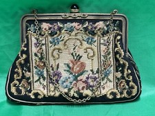 1920s Floral Petit Needlepoint Tapestry Antique Art Deco Flapper Handbag Purse