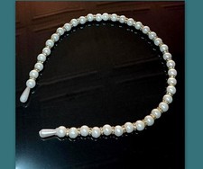 Elegant white faux pearl Beaded Embellished Gold Headband Hair Accessory wedding