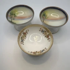 3 Vintage hand painted Nippon Open Salt Dips Cellars w/ Gold decoration