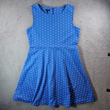 Talbots Sleeveless Dress XL Polka Dot White Blue Flowy Stretch