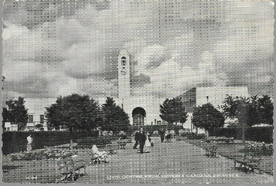 Swansea - Civic Centre from Victoria Gardens - Postkarte, Mental Health pmk 1960