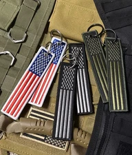 6 Pack USA American Flag Keychain Tags with Key Rings Double Sided Embroidered