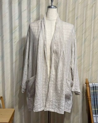 Ichi Antiquites Gingham Check Robe 100% Linen Free Size Used From Japan