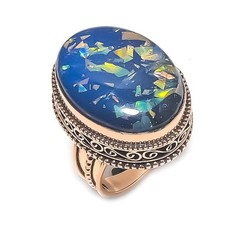 Blue Triplet Opal Gemstone Copper Jewelry Ring Size 8.5 B283