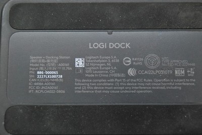LOGI DOCK A00161 SPEAKER + DOCKING STATION 886-000065 W/ ADAPTER
