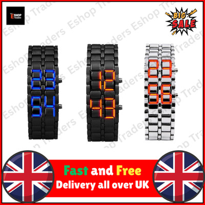 Mode Herren Digital Lava Armbanduhr Männer schwarz Vollmetall rot blau LED-Anzeige