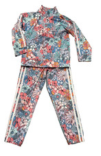 Girls Adidas Tracksuit Set Floral Peace Sign 6X 3 Stripe