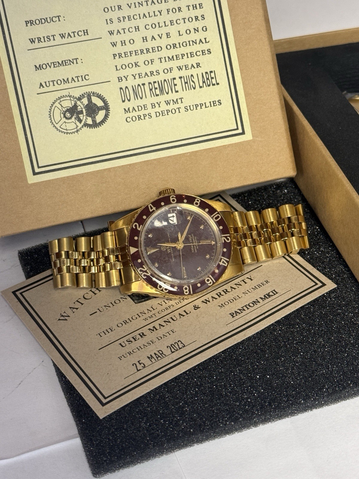 WMT Watch , GMT Panton MKII Vintage Aged Nipple Dial Gold Limited Edition image 6