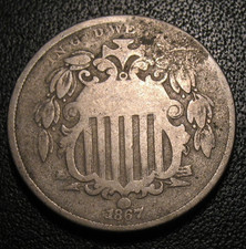 1867 HIGHGRADE SHIELD NICKEL FIVE CENTS  Old US COINS 5 c
