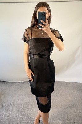 Richard Nicoll UK8 Kleid Schwarz Wolle Seide Mischung Knielang Kurzarm Organza 