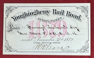 1879 Youghiogheny Railroad Annual Cardstock Pass Very Ornate w/ Map on Back