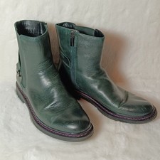 Franco Sarto Green Leather Ankle Boots  Purple stitching Women's Size 8 M