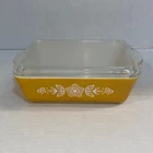 Vintage Pyrex Gold Butterfly Refrigerator Dish 0503 Ridged Glass Lid 1  1/2qt