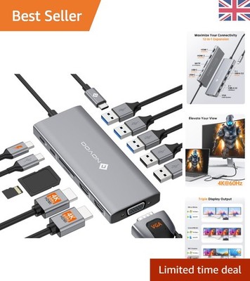 Kompakte 12 in 1 USB C Dockingstation, Dual HDMI & VGA, mit SD Kartenleser für alle Geräte