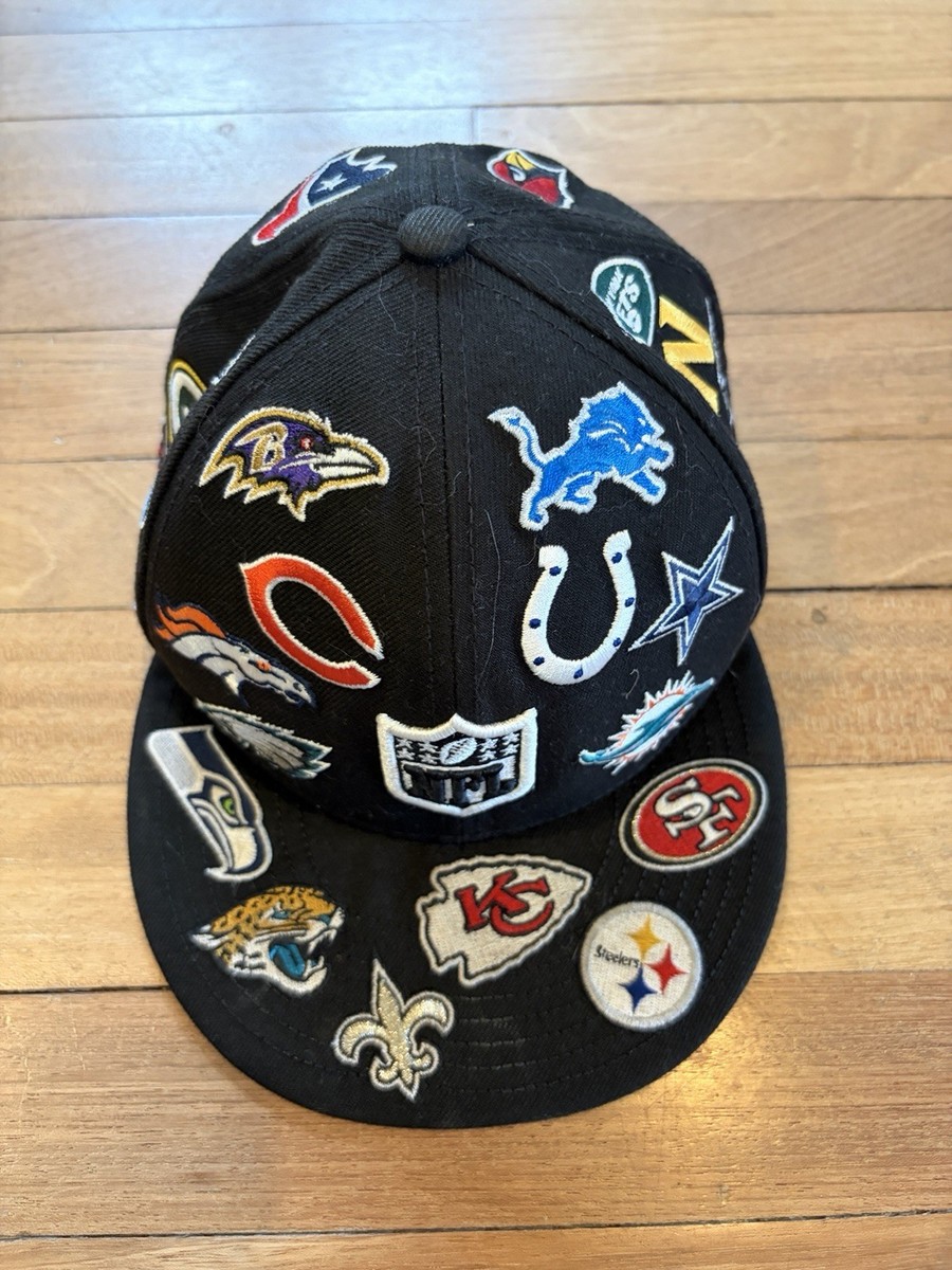 New Era x NFL All Over Logo Patch 59Fifty Fitted Hat Cap Black Sz