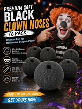 6Pcs Black Clown Nose Accessories Durable Sponge for Costume Party and Cosplay