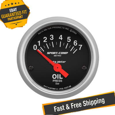 Auto Meter 3327-M Sport-Comp 2-1/16'' Air-Core Oil Pressure Gauge, 0-7 Bar