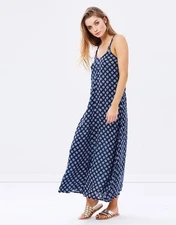 Rip Curl Womens 6 WHITE OUT MAXI DRESS Summer Halter Dress - Blue Rrp 89.99