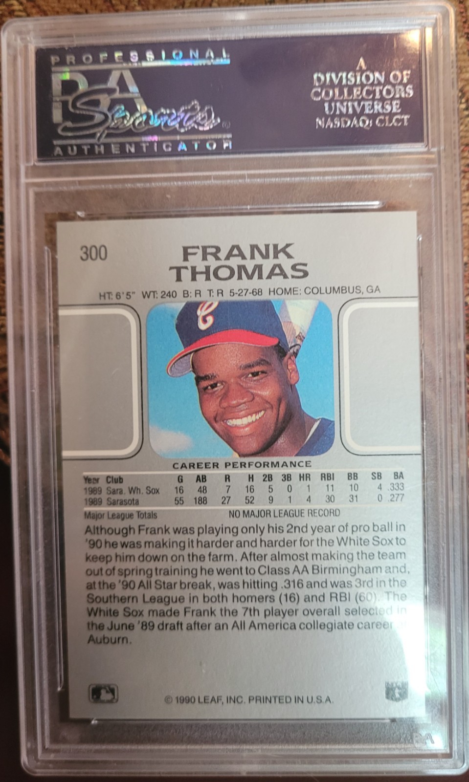 1990 Leaf - Frank Thomas #300 (RC) PSA 10 view 2