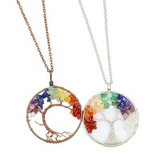 7 Chakra Tree of Life Wire Wrapped Link Chain Pendant Necklace Reiki A 2pcs