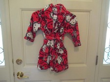 Girls Hello Kitty Fleece Dark PInk White Bathrobe with tie sash Size 4 - XS