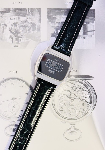 Vintage Tissot Herrenuhr LCD - 37 mm - Neues Tissot Lederband - Swiss Made - Rar