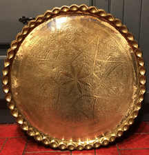 Large 60cm Brass Hand Hammered Middle Eastern Tray Wall Hanging Table Pie Crust