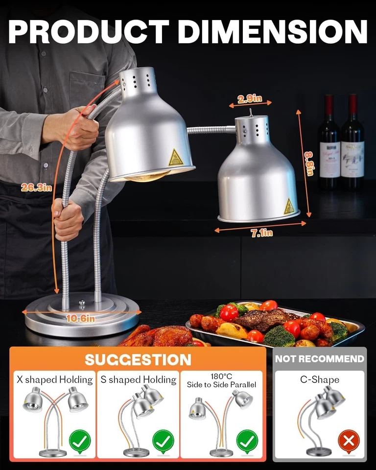 Commercial Food Heat Lamp 2-head Electric Catering for Food Restaurant - Image 4 of 4