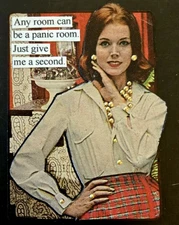 Mixed Media Collage Art Card ACEO ATC Vintage Snarky Women Panic Room 