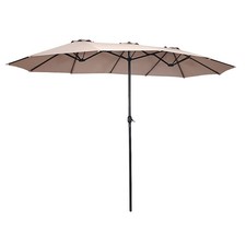 15' Twin Patio Umbrella Double-Sided Outdoor Market Umbrella with Crank Beige