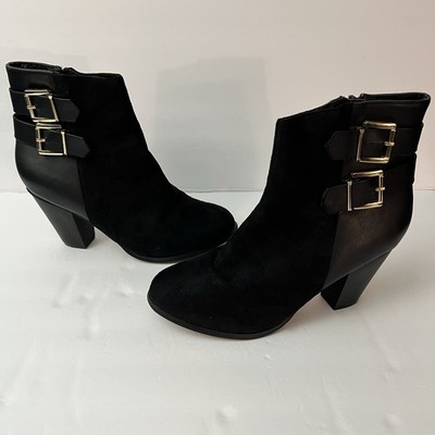 Alpine Swiss Nendaz Ankle Booties Black Suede & Leather Block Heel Boot Shoes 10