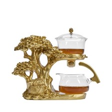 Zurucily Glass Set with Infuser - Semi Automatic Tea Pot - Tree Golden