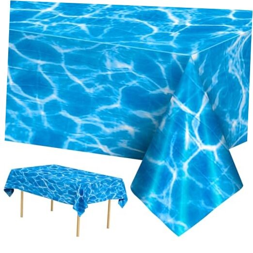 3 Pieces Ocean Tablecloth - Under The Sea Ocean Waves Table Cloths, Blue-3 Pcs