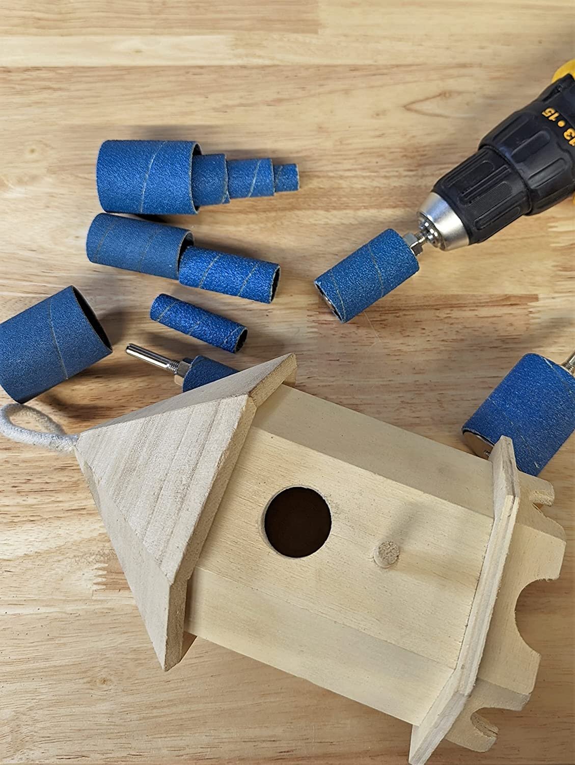 16 Pack Blue Zirconia Sanding Drums and Sleeves Set for Drill 2" Long