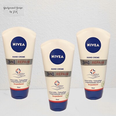 3X 75Ml Nivea Hand Cream Repair Care 3In1 Dexpanthenol Dry Hands Tube