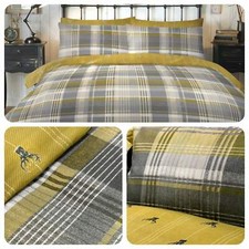 Dreams & Drapes CONNOLLY CHECK Ochre Yellow 100% Brushed Cotton Duvet Cover Set	