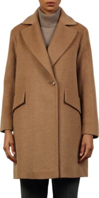 NEW Fleurette Dylan Notch Collar Wool Coat in Camel SZ 12 #W40