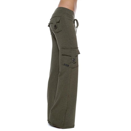 Women Cargo Pockets Wide Leg Pants Drawstring Elastic Waist Casual Yoga Trousers - Picture 6 of 25