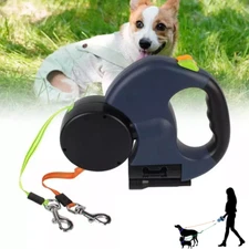 Retractable Reflective Dual Pet Leash Lead 360° Swivel Double Dog Walking Leash